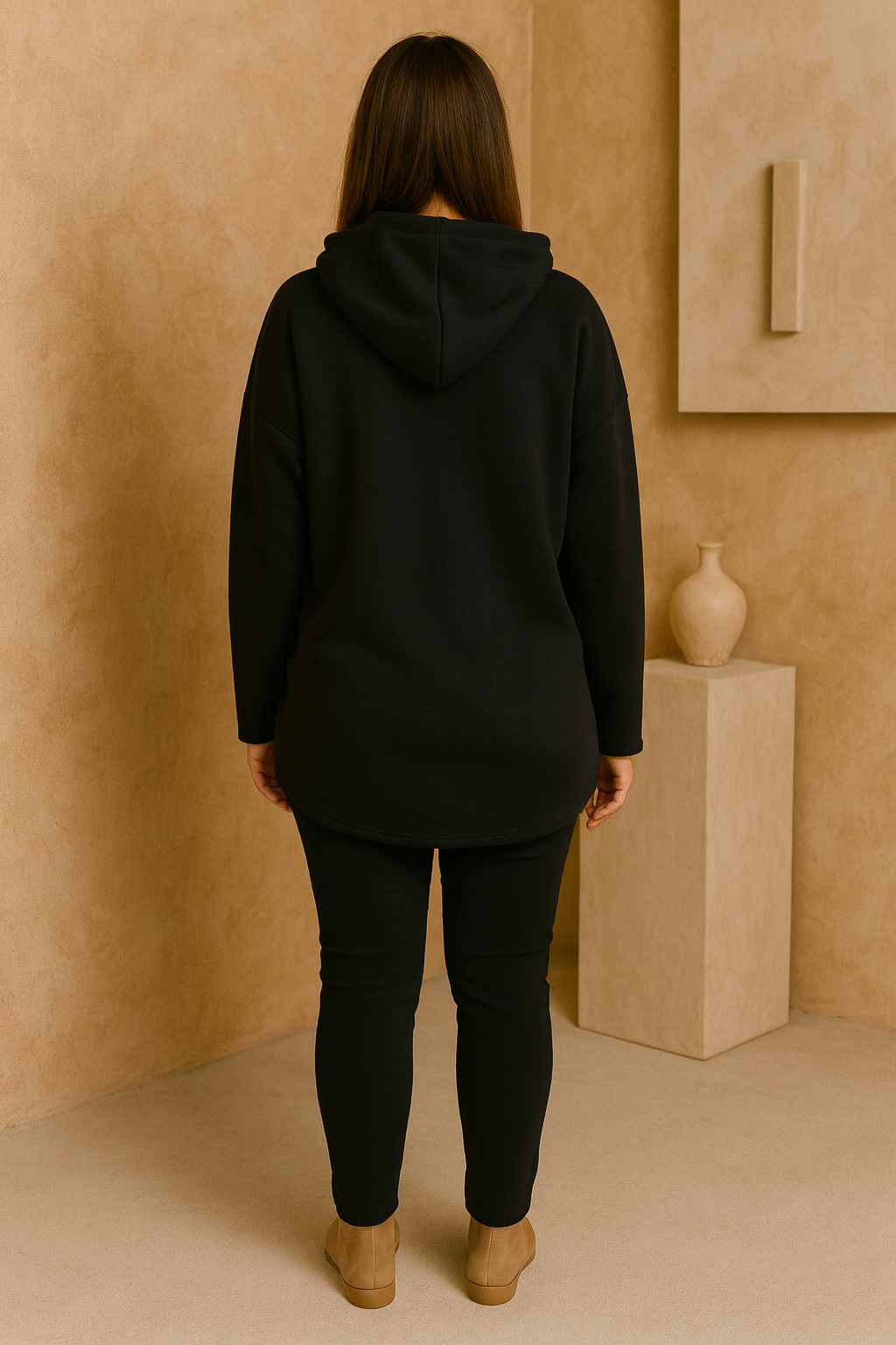 Vintage Embossed Double Drawstring Lightweight Hoodie - Black