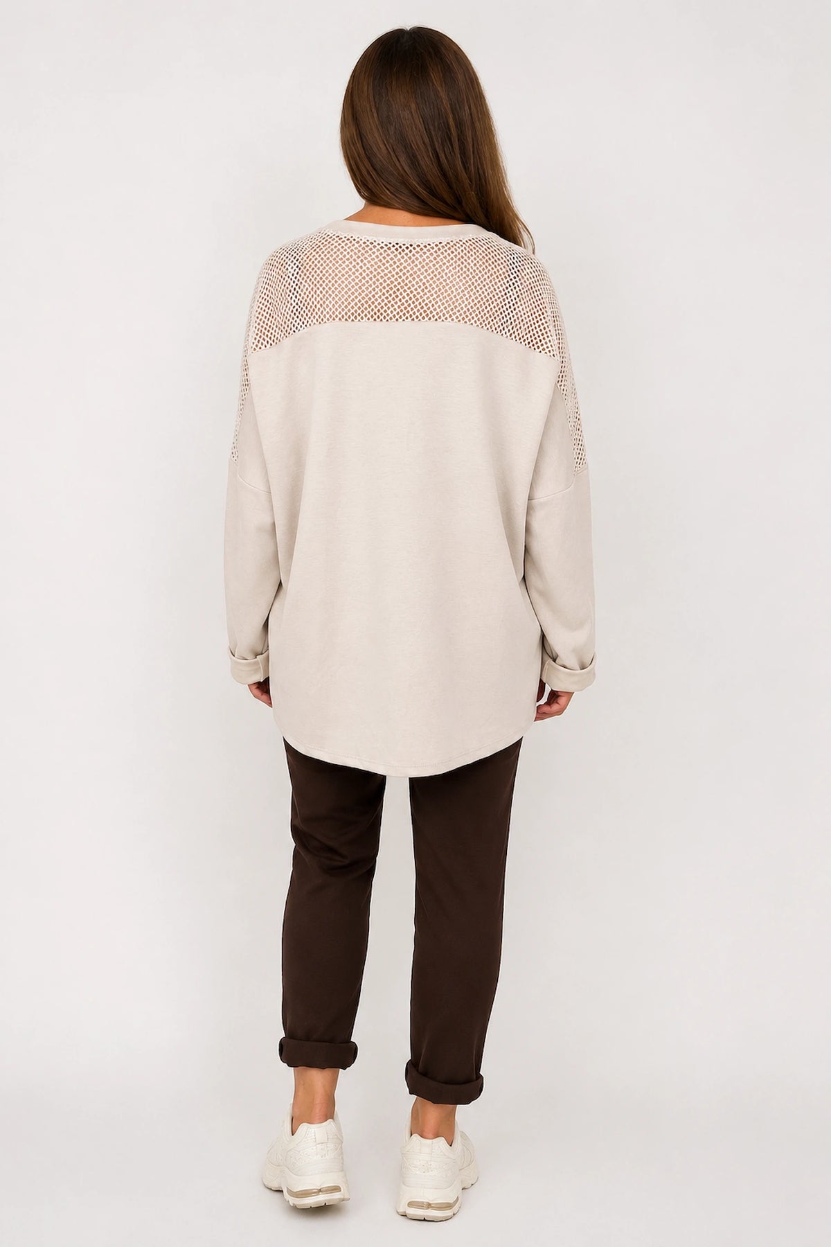 Roxanne Mesh Detail Necklace Top - Beige