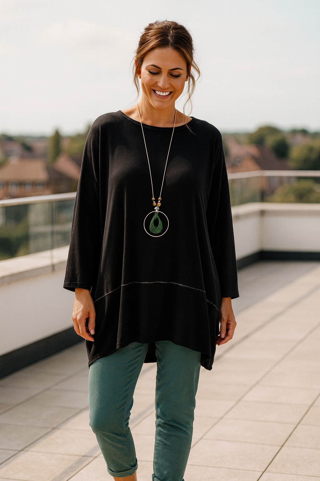 Soft Knit Silver Line Diana Necklace Top - Black