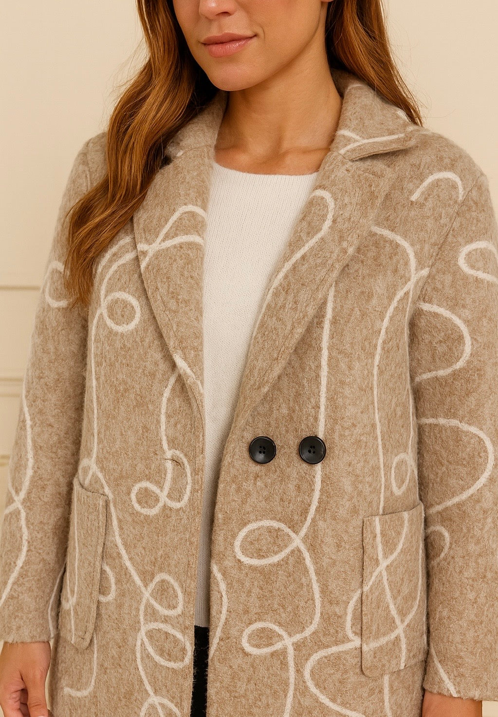 Embroidered Stitch Double Button Patch Pocket Maravella Jacket - Beige