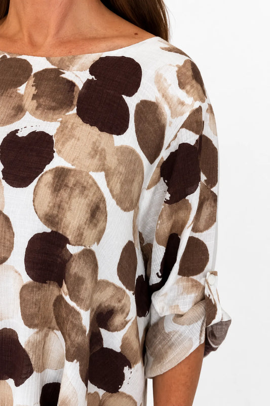 Fully Lined Ava Button Sleeve Top - Mocha Tones