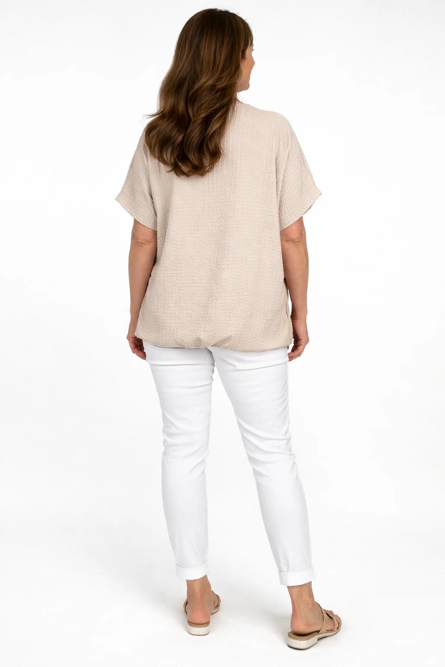 Textured Eliza Necklace Top - Beige