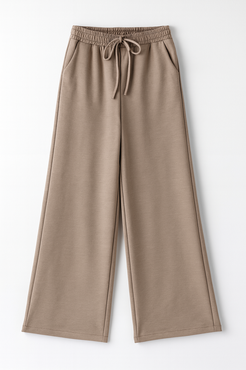 Capri Elasticated Waist Double Pocket Wide Leg Stretch Pant - Mocha