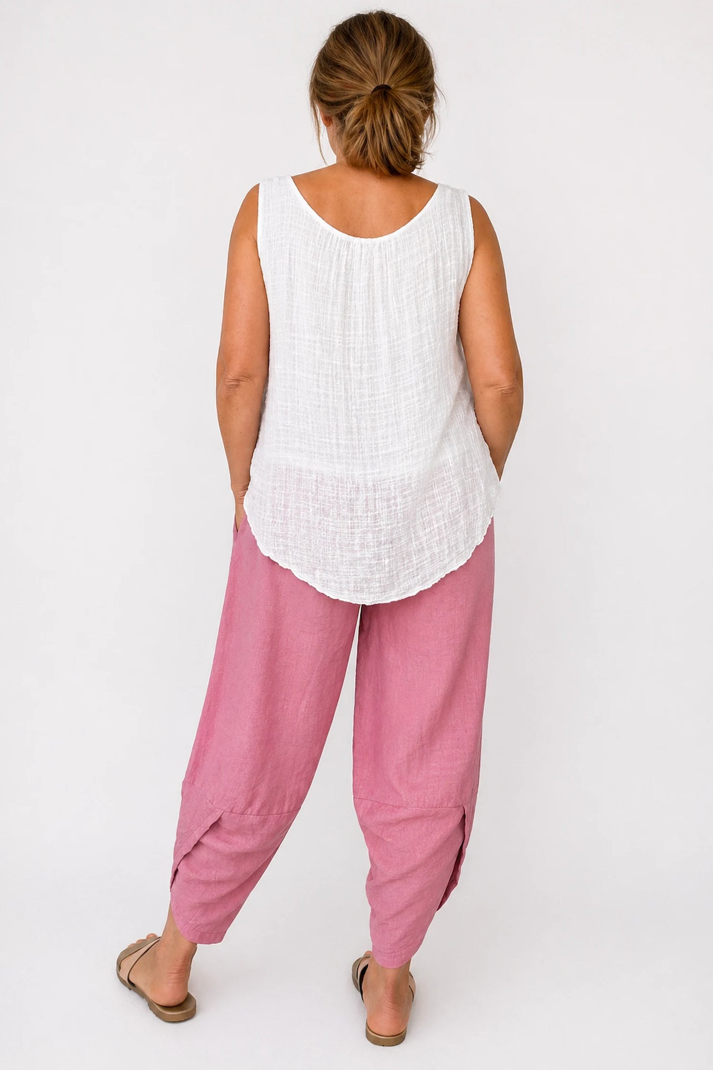 Lagen Look Double Subtle Panel Pocket Elasticated Waist Freya Pants - Vintage Rose