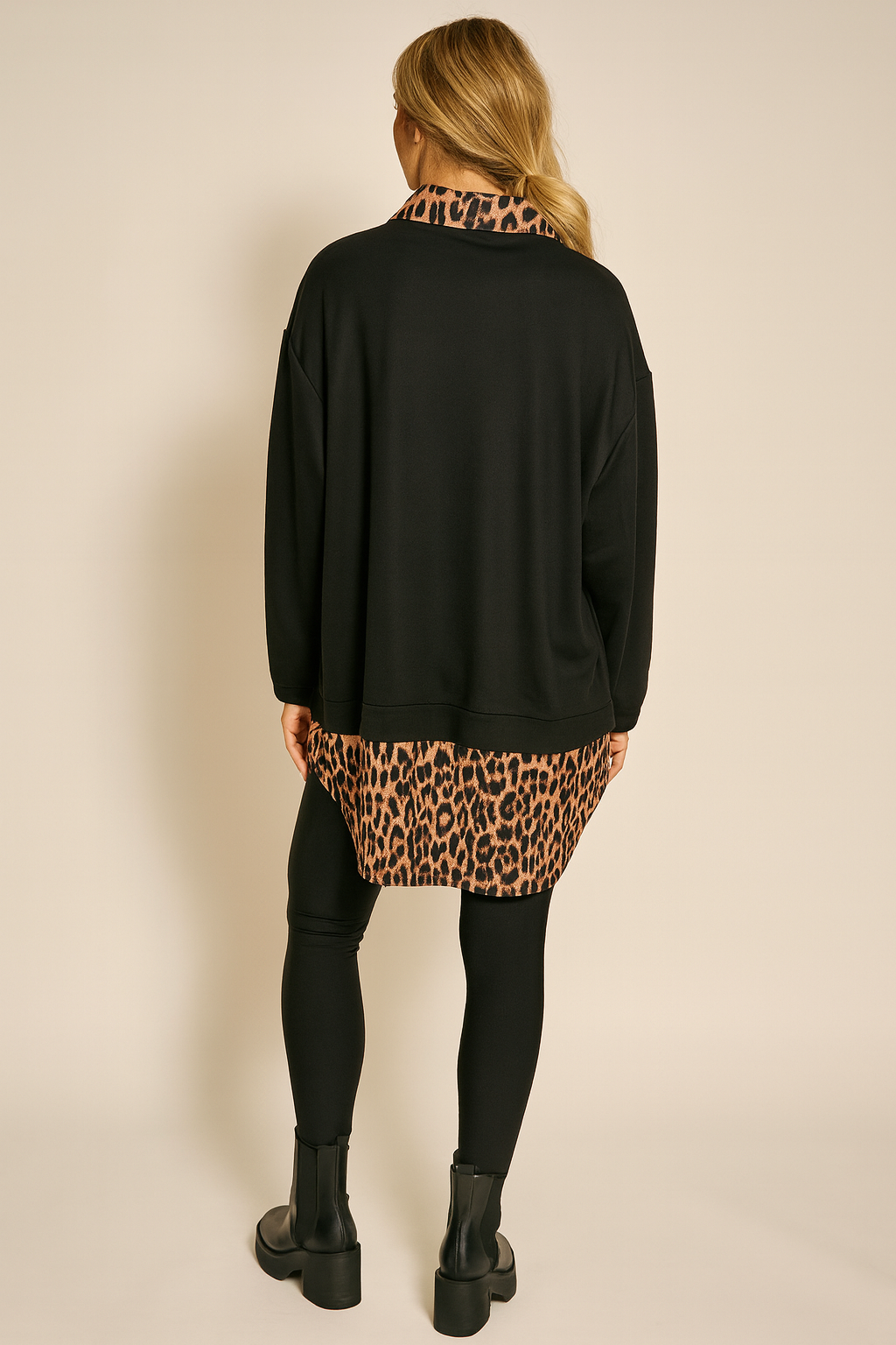 Two In One Effect Leopard Shirt Vivian Top - Black