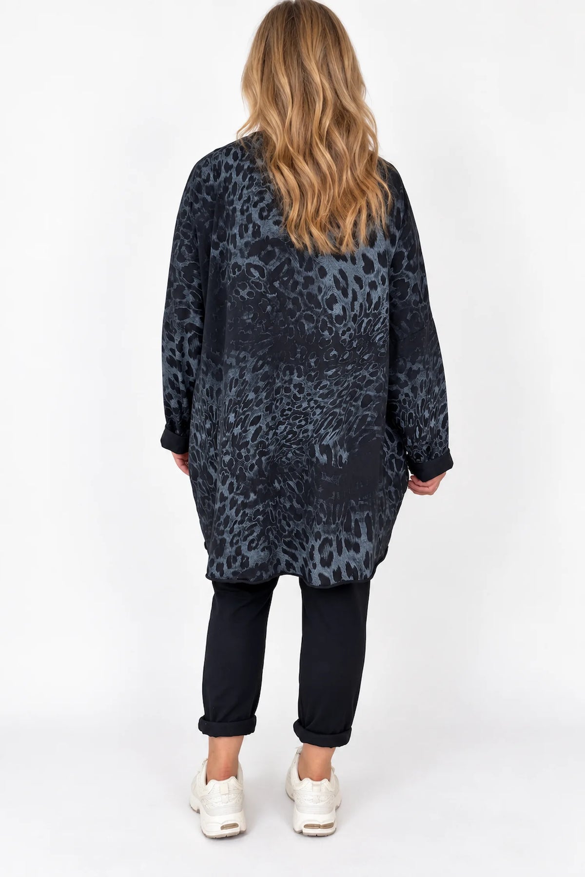 Cotton Tania Leopard Necklace Top - Midnight Blue