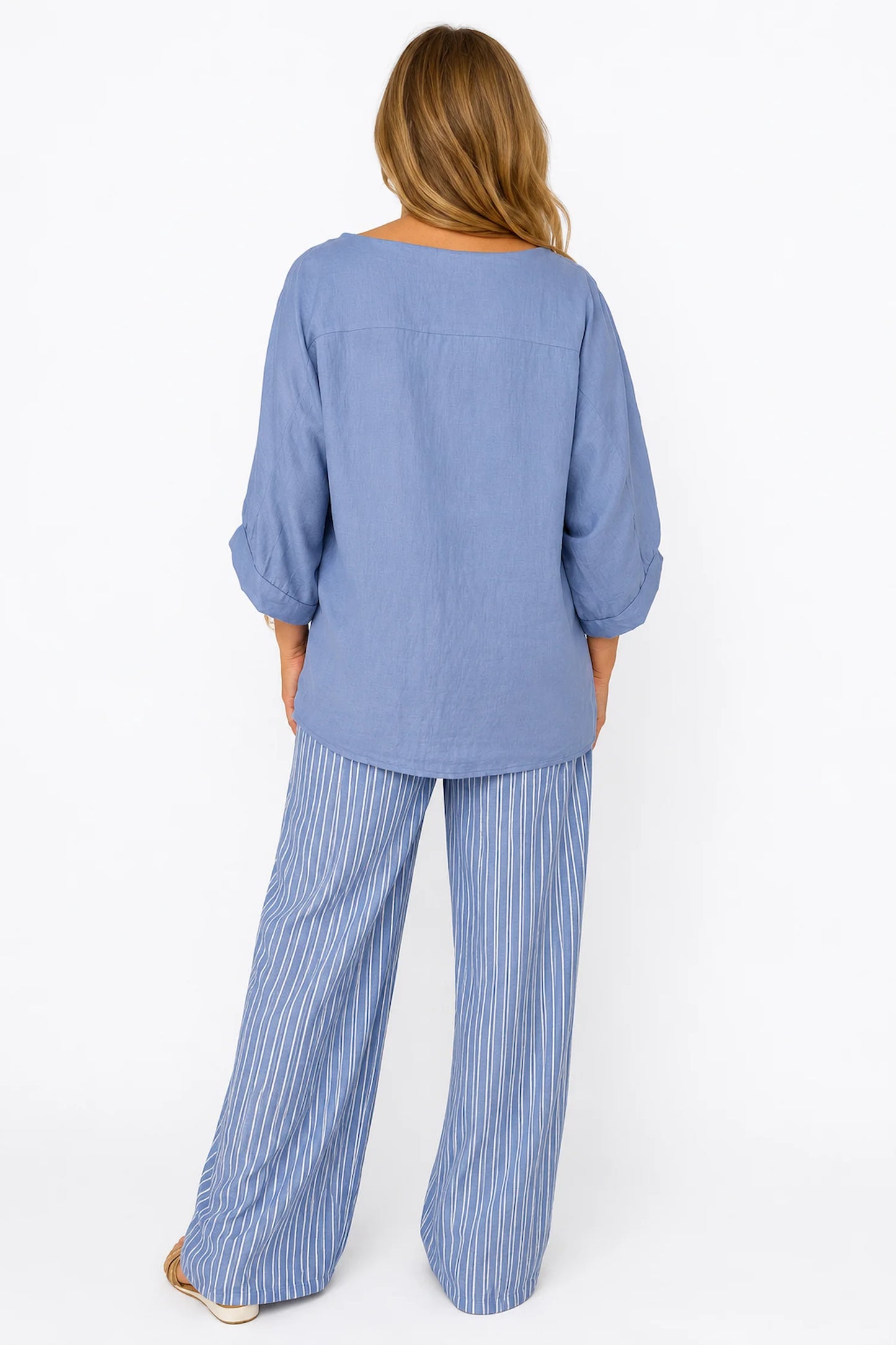 Relaxed Oversized Summer Flow Necklace Top - Denim
