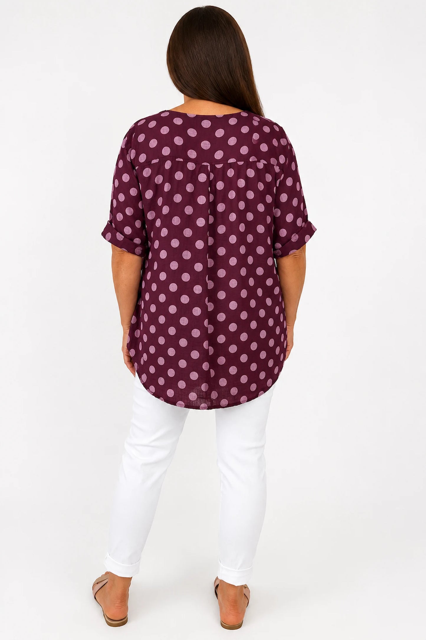 Pure Cotton Polka Dot Kara Button Shirt - Grape