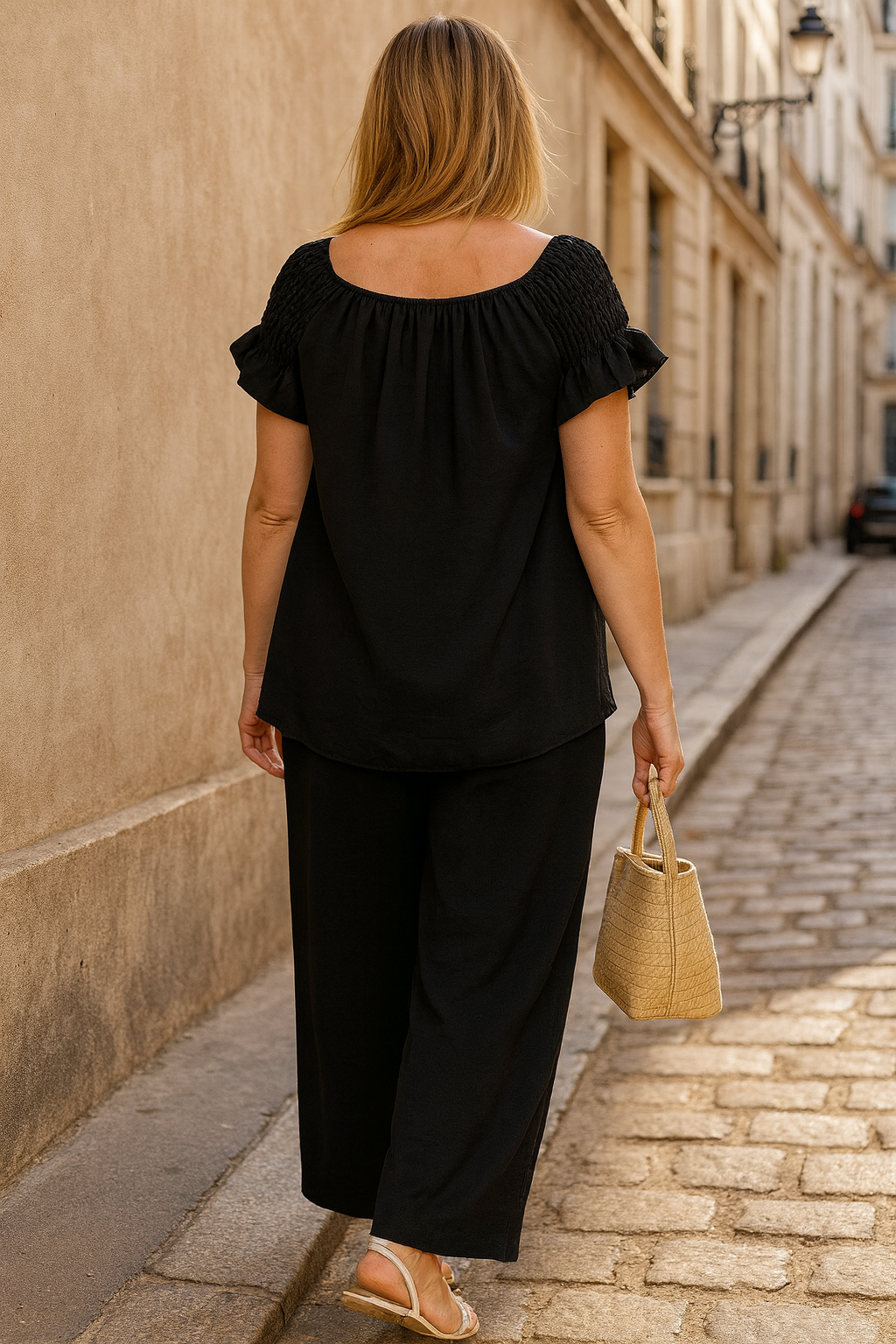 Italia Elasticated Waist Wide Leg Palazzo Pant - Black