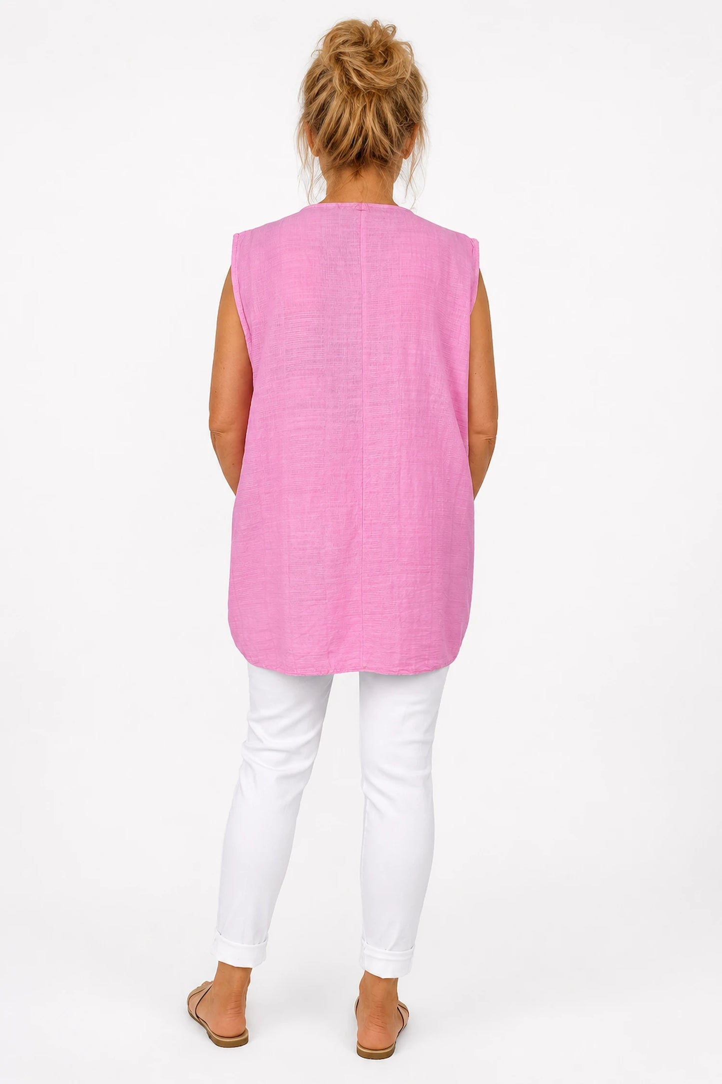 Pure Cotton Mesh Detail Rosetta Pocket Cap Sleeve Top - Lipstick Pink