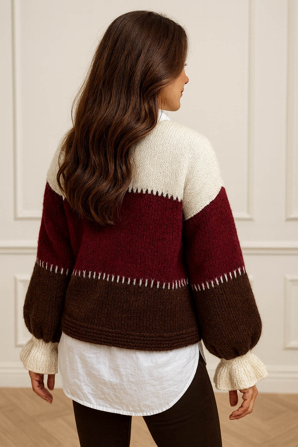 Premium Knit Gold Button Vitala Cardigan - Oatmeal/Wine/Chocolate