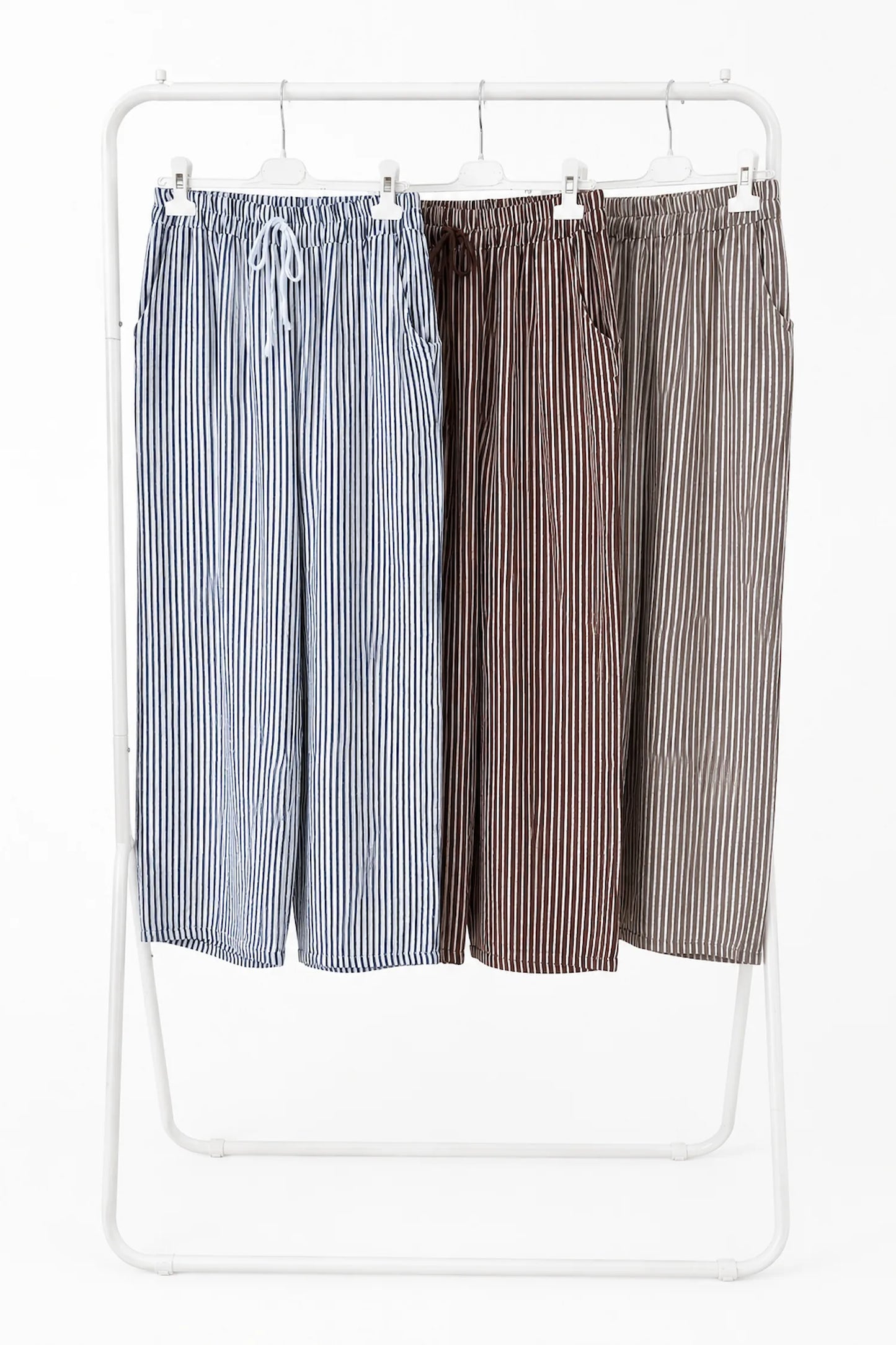 Pure Cotton Double Pocket Elasticated Waist Viera Stripe Pants - Chocolate