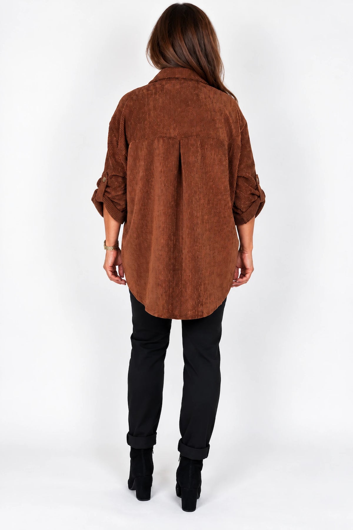 Button Sleeve Sicily Cord Button Shirt - Chestnut