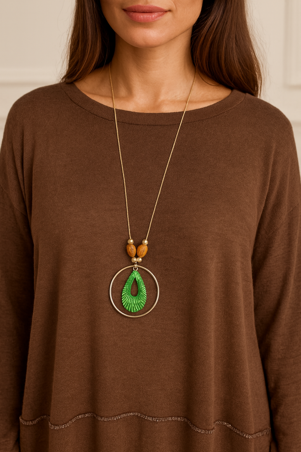 Soft Knit Silver Line Diana Necklace Top - Chocolate