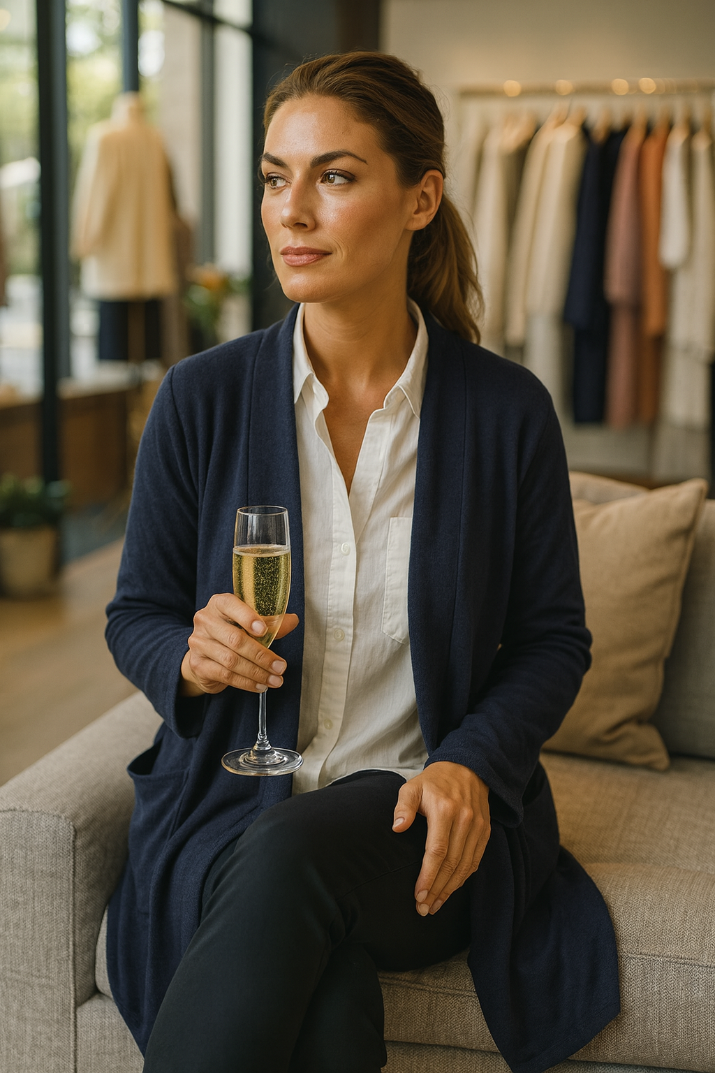 Soft Knit Double Pocket Sasia Cardigan - Navy