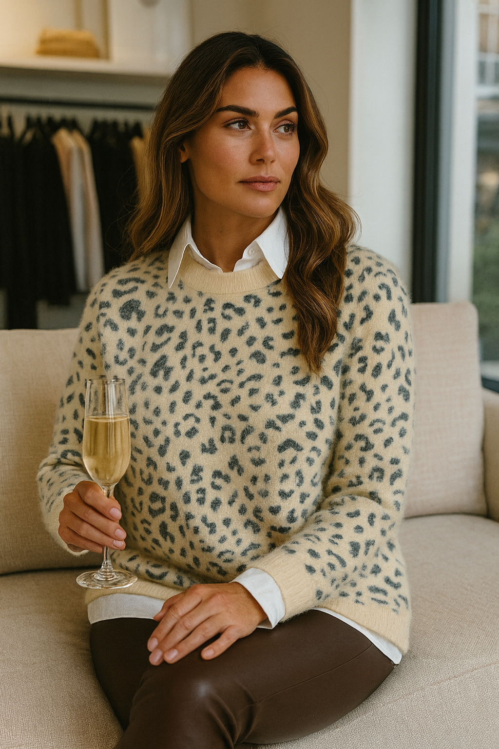 Super Soft Stretch Leopard Print Tissa Jumper - Beige