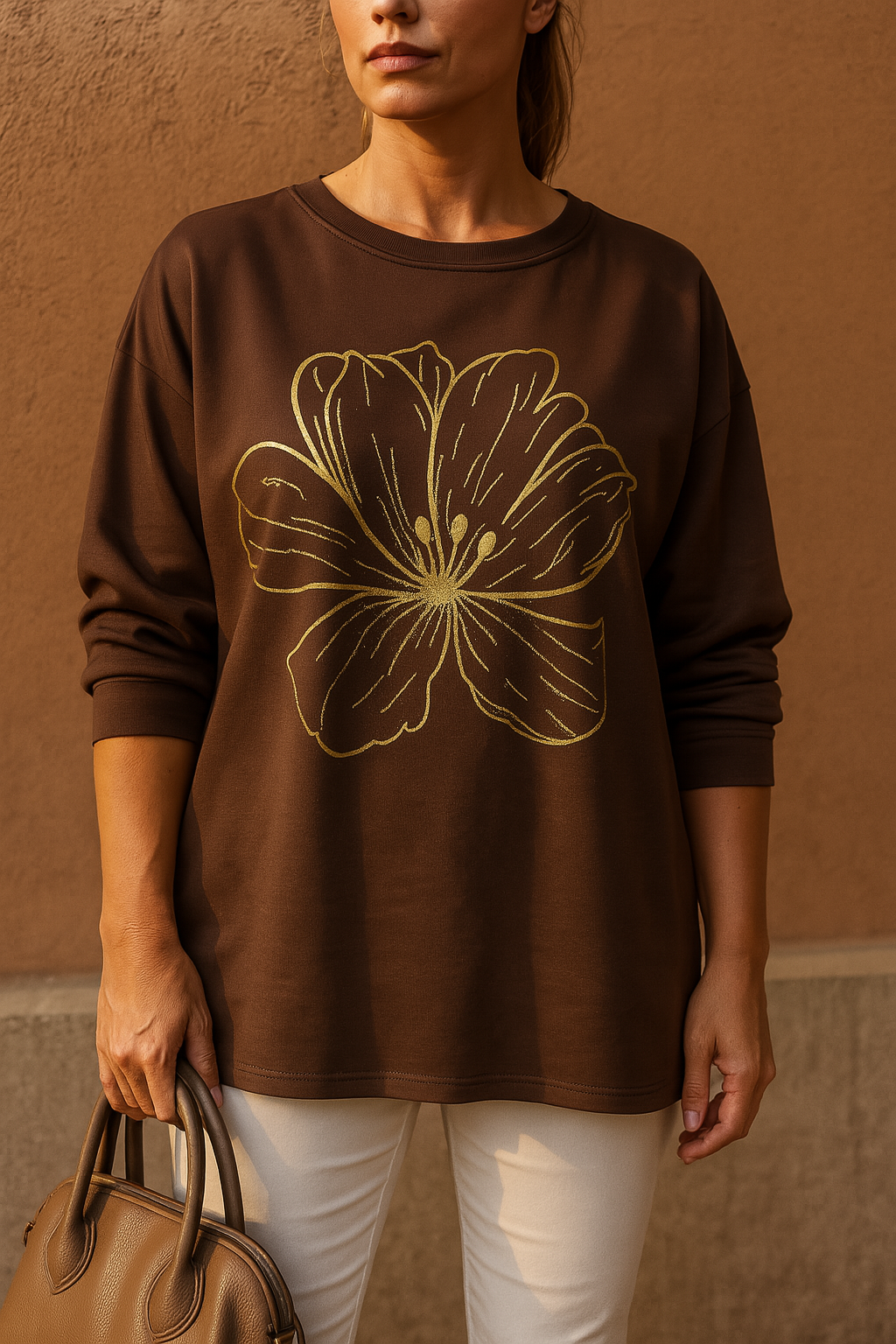 Light Weight Golden Diamanté Clover Pari Top - Chocolate