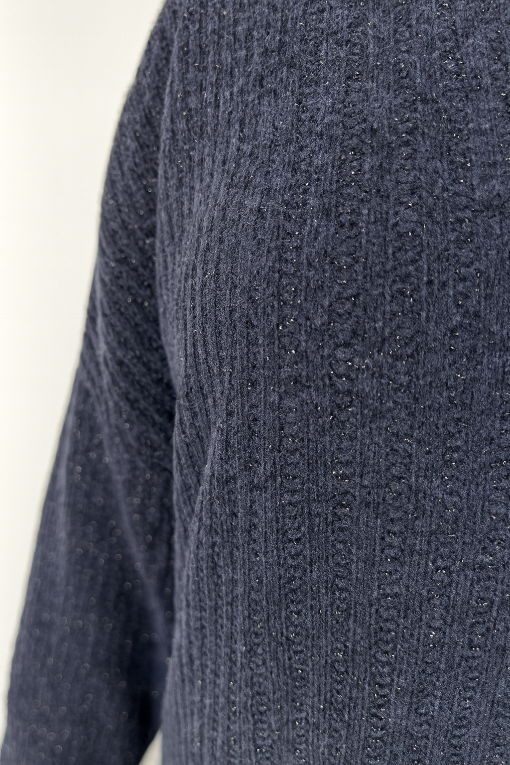 Wool Mix Sparkle Knit Venice Necklace Top - Navy