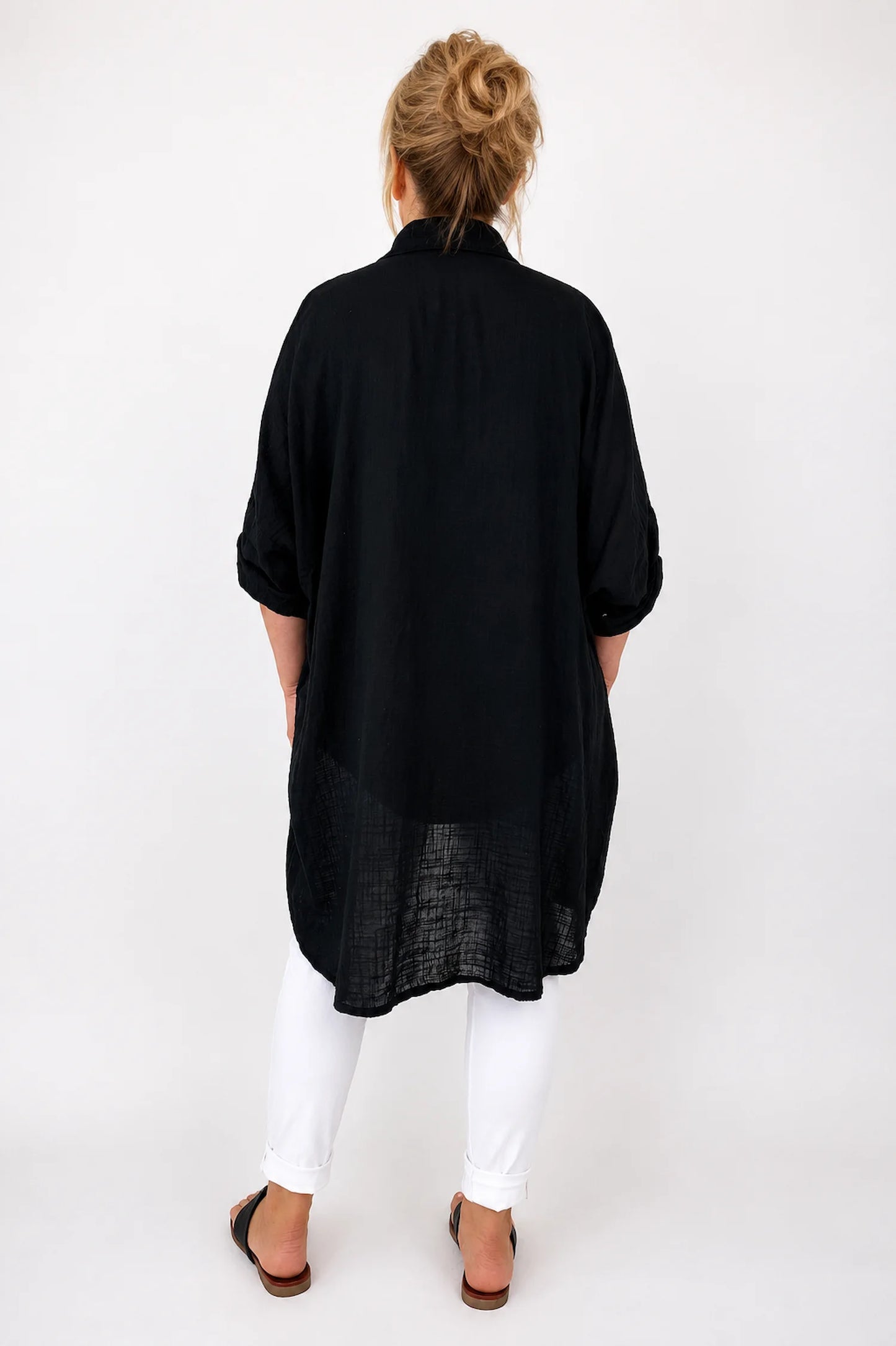 Pure Cotton Button Sleeve Cressida Button Shirt - Black