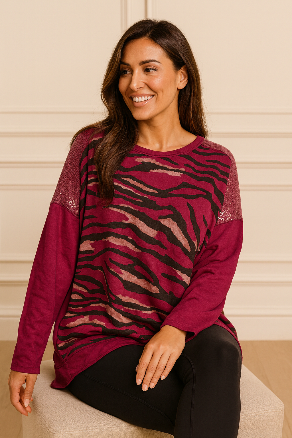 Cotton Sequin Shoulder Amari Top - Black Currant