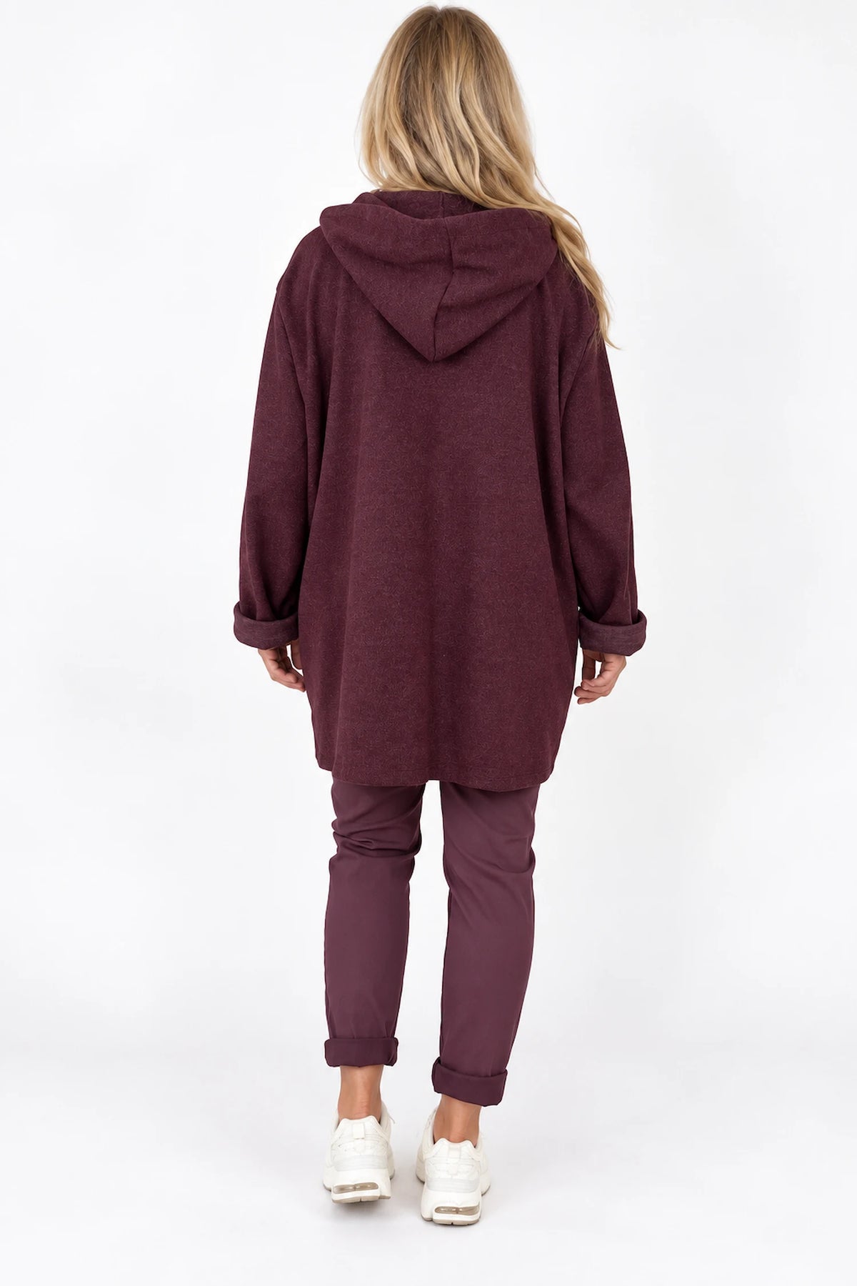 Wool Mix Brushed Double Patch Pocket Italia Button Hooded Coat - Italia Wine