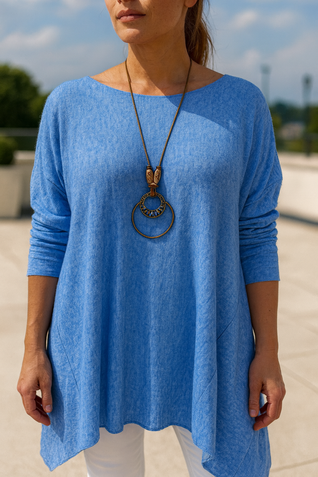 Wool Mix Freya Necklace Top - Fleck Denim