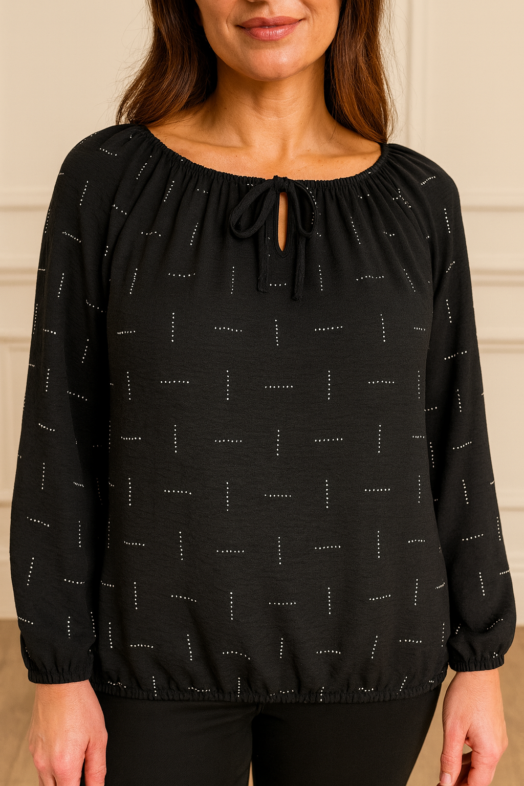 Diamanté Tied Detail Dolce Top - Black