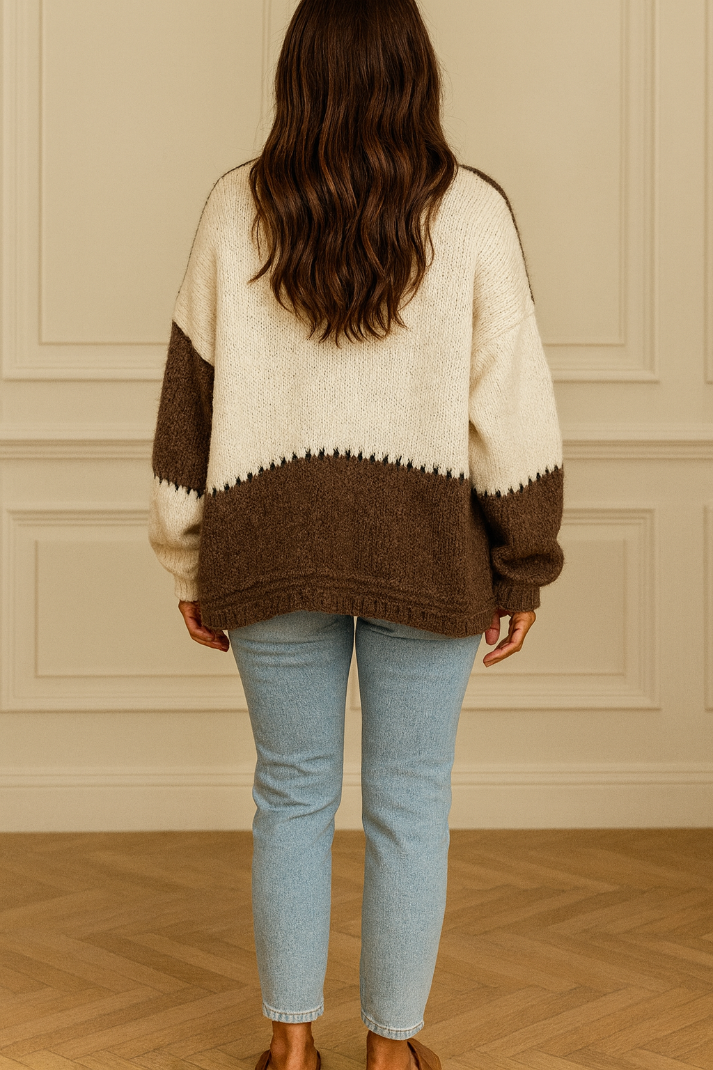 Wool Mix Premium Knit Roxy Cardigan - Chocolate/Beige/Mocha