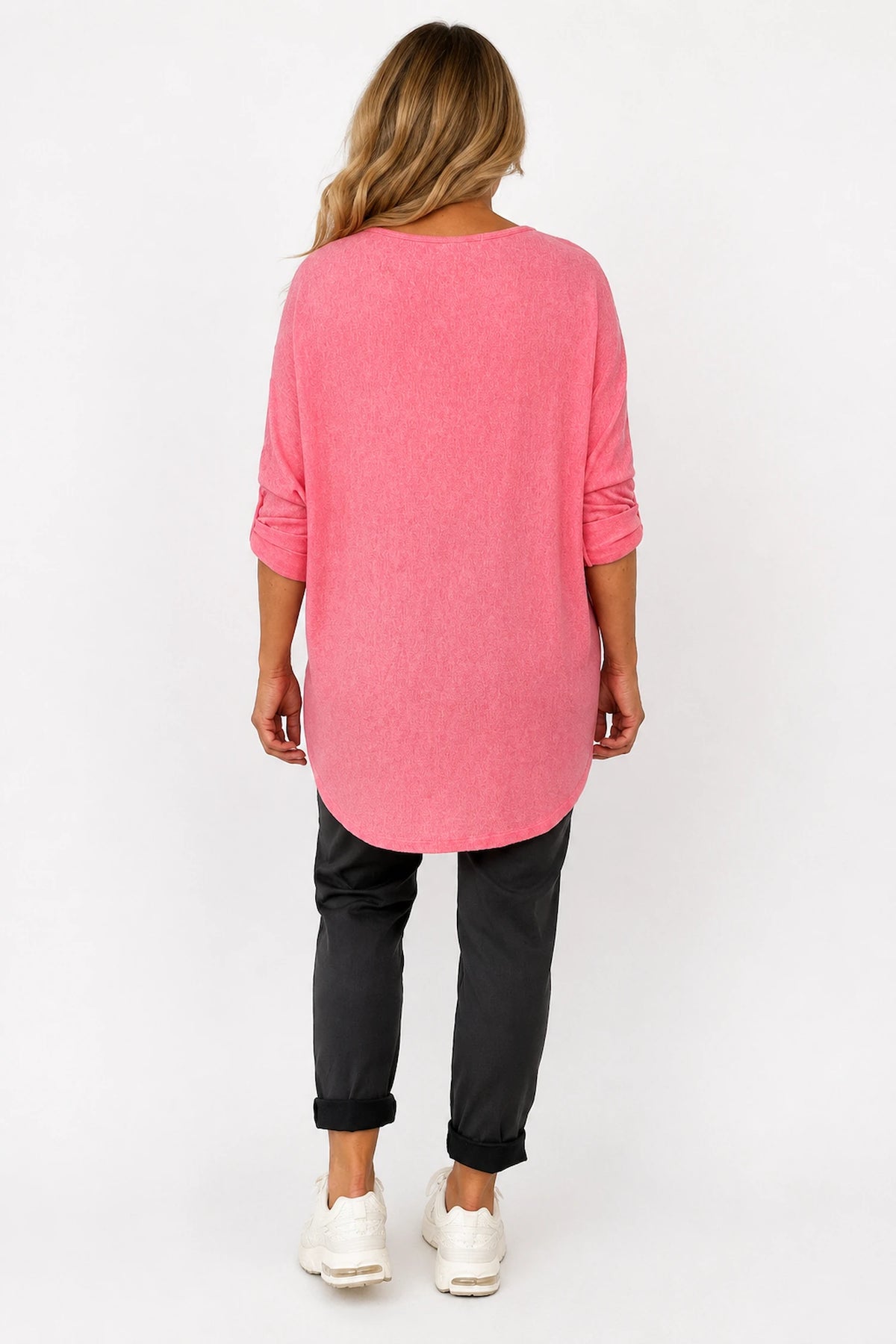 Fine Knit Button Sleeve Batwing Angelica Top - Amalfi Rose