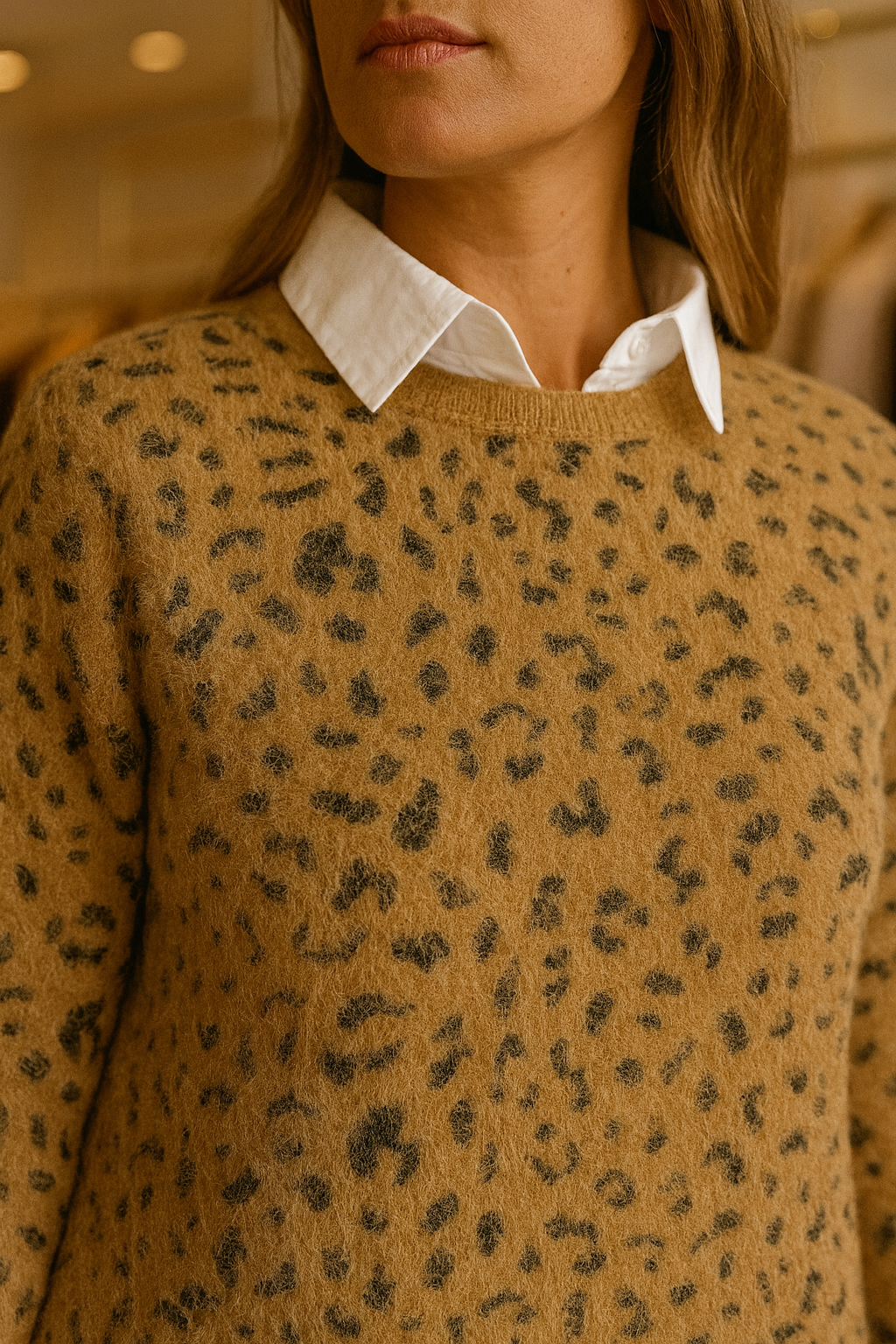 Super Soft Stretch Leopard Print Tissa Jumper - Camel