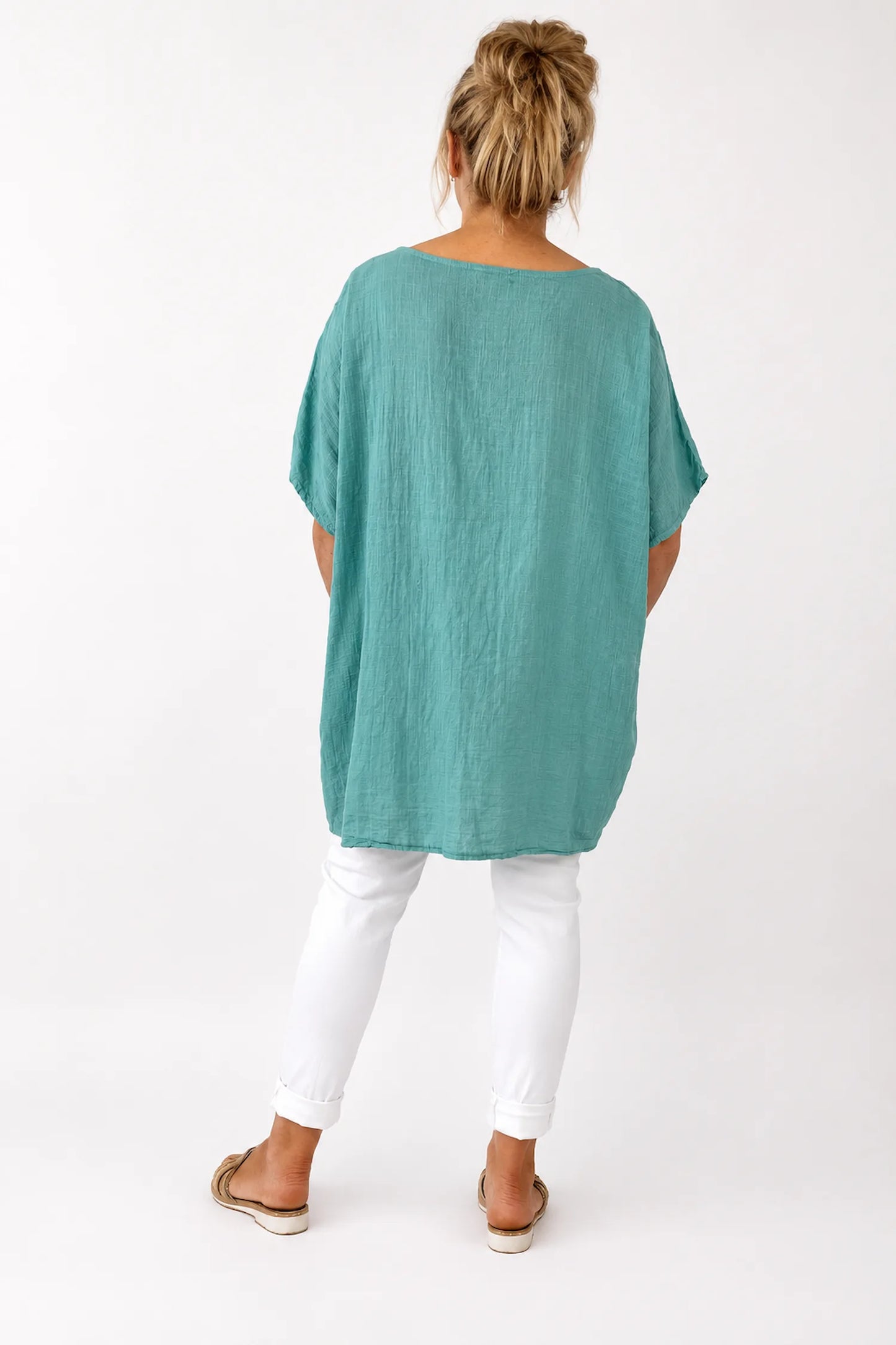 Pure Cotton Double Pocket Coté Tunic Top - Teal