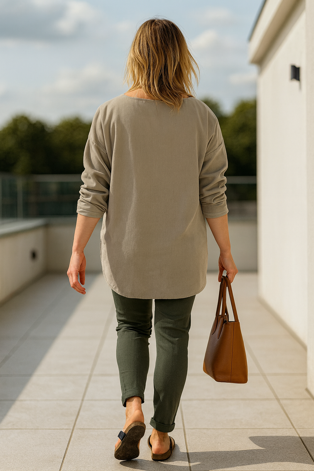 Pure Cotton Needlecord Flower Stitch Arabella Top - Beige