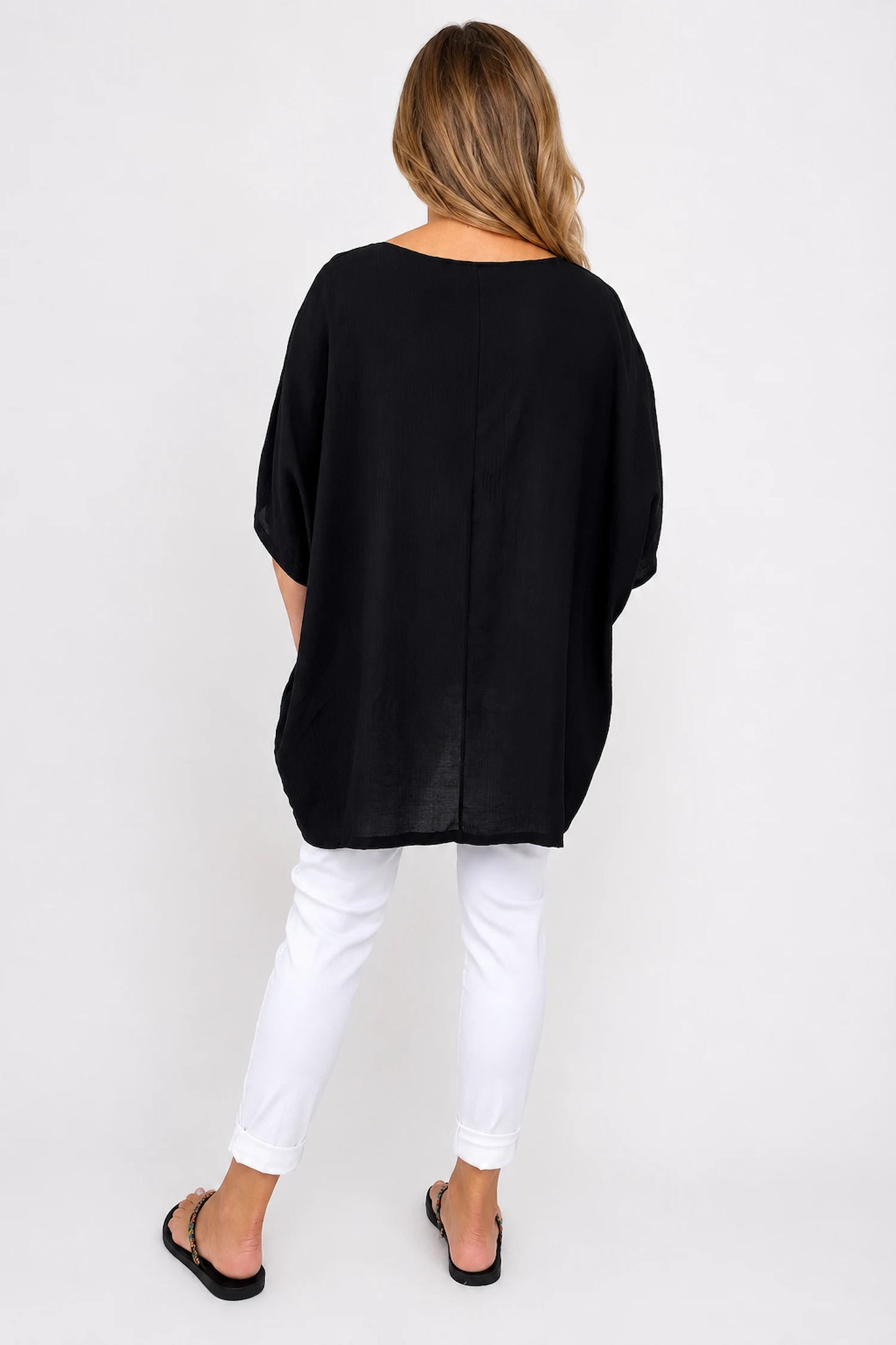 Lightweight Flow Lightly Textured Margot Top - Black