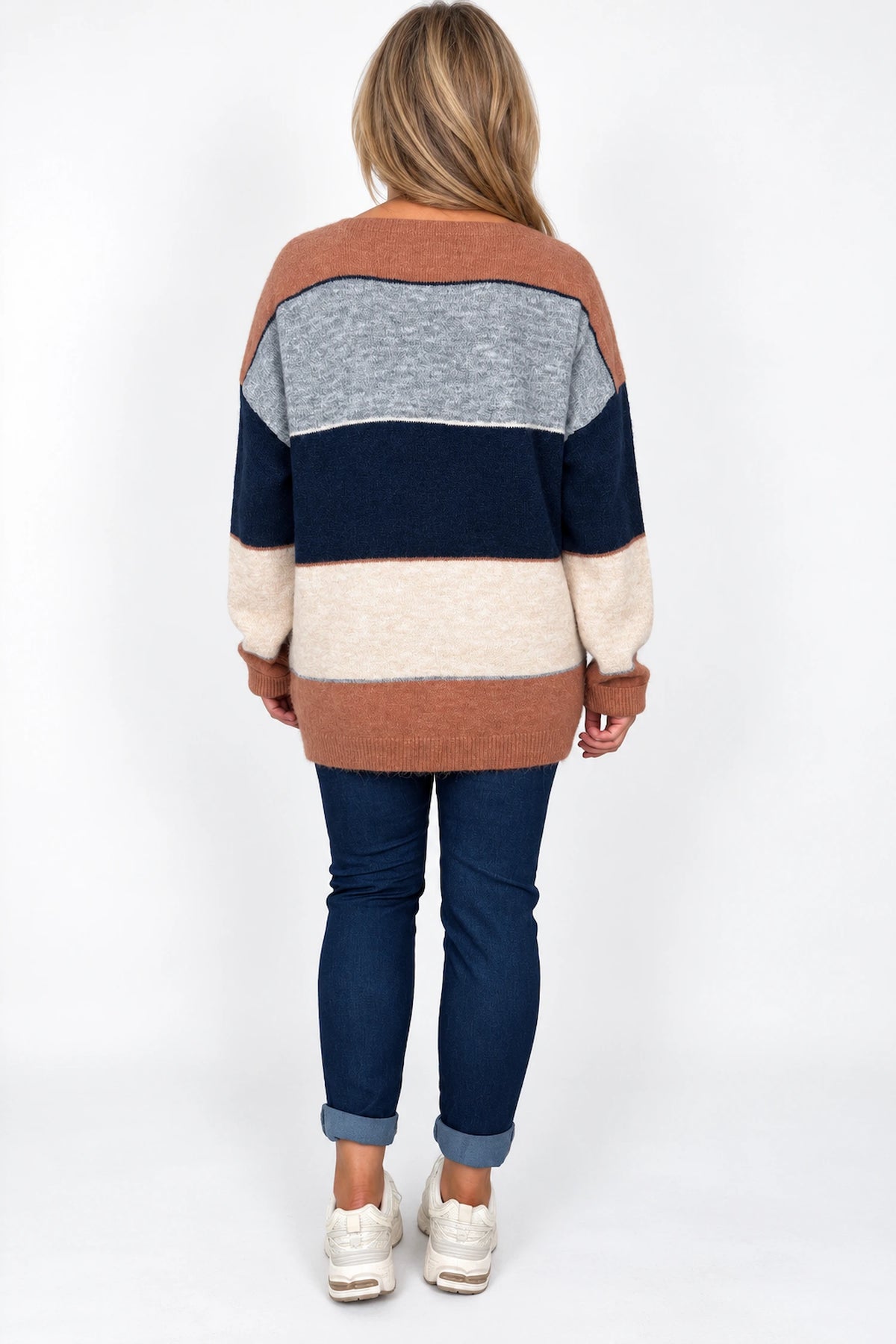 Wool Mix Stripe Marie Top - Navy/Fleck Denim/Toffee/Beige