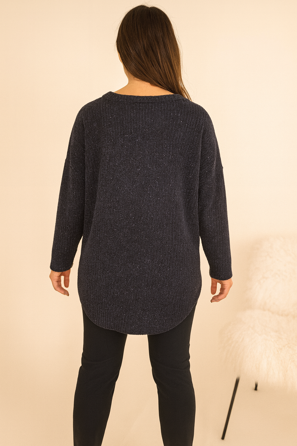 Wool Mix Sparkle Knit Venice Necklace Top - Navy