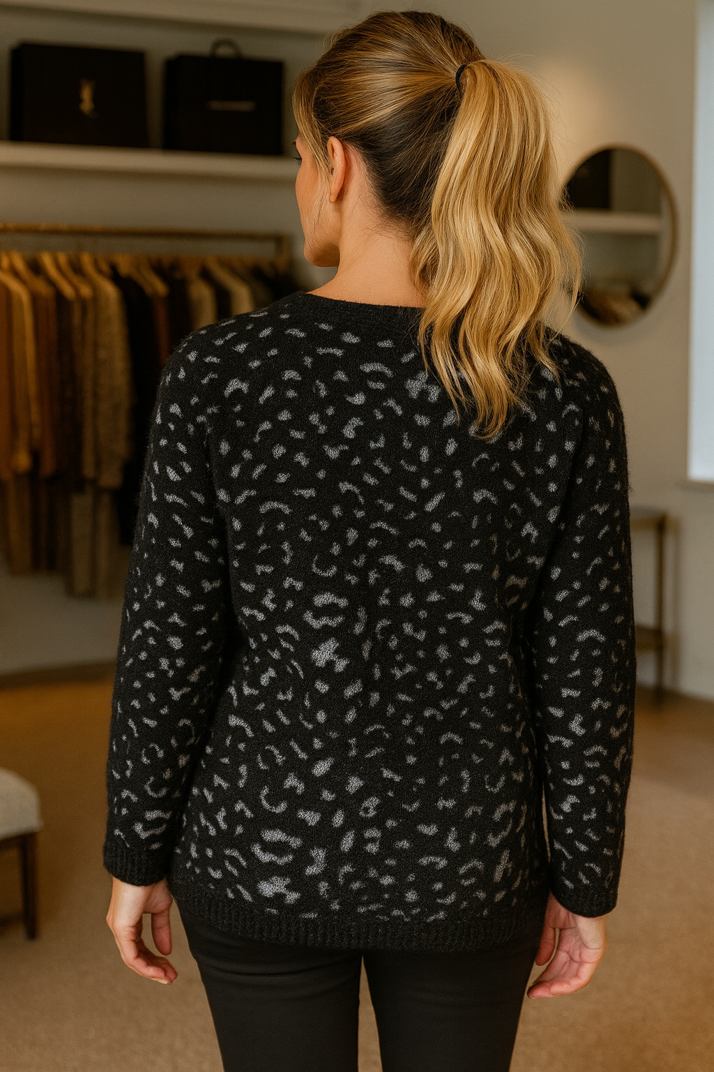 Super Soft Stretch Leopard Print Tissa Jumper - Black