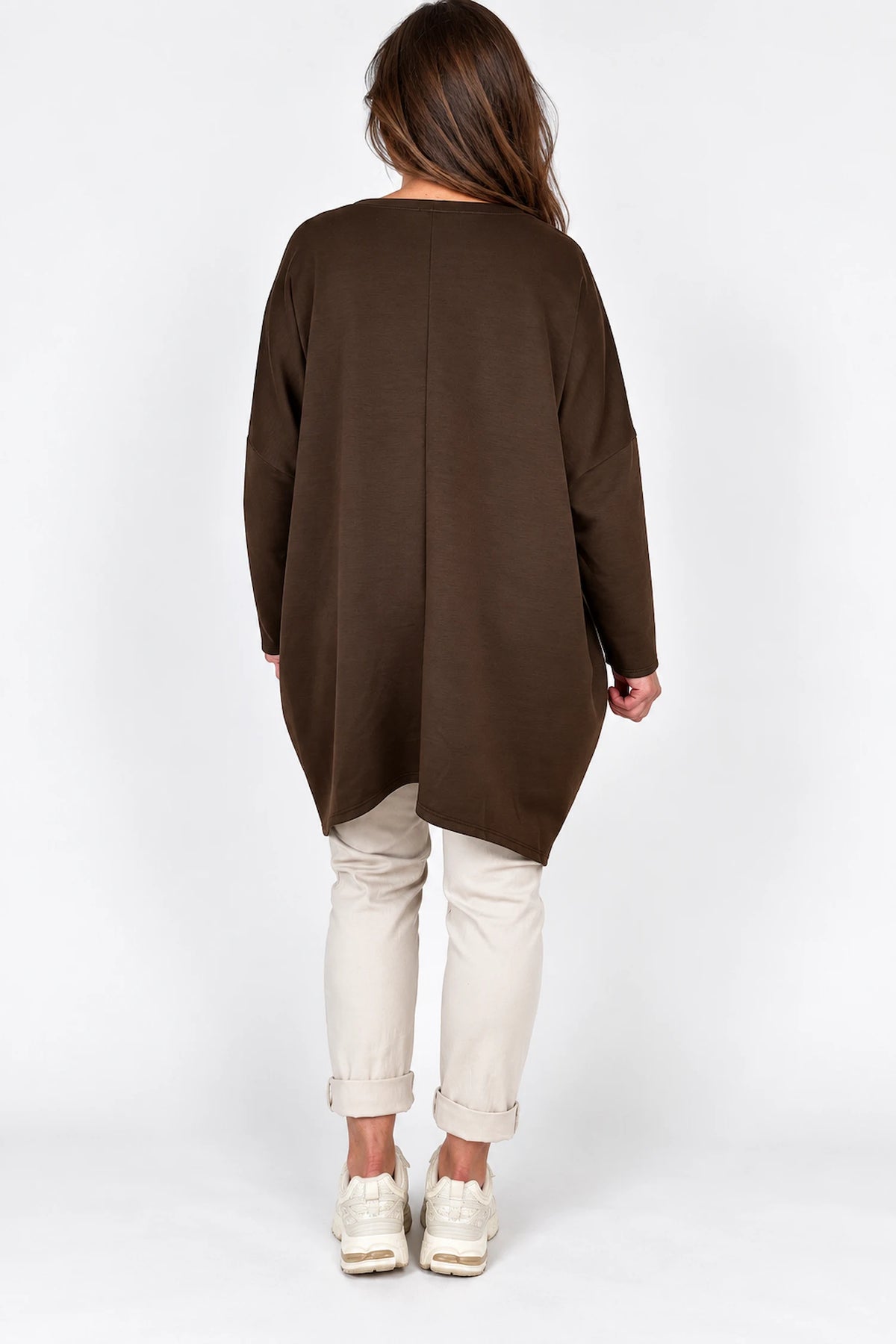 Zipped Hem Badge Detail Double Pocket Lorrie Top - Chocolate