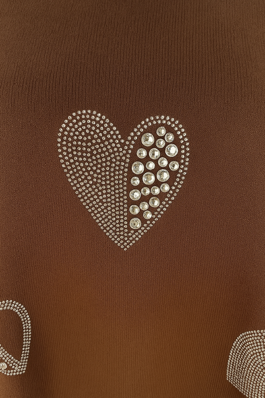 Wool Mix Diamanté Heart Ezra Top - Chocolate
