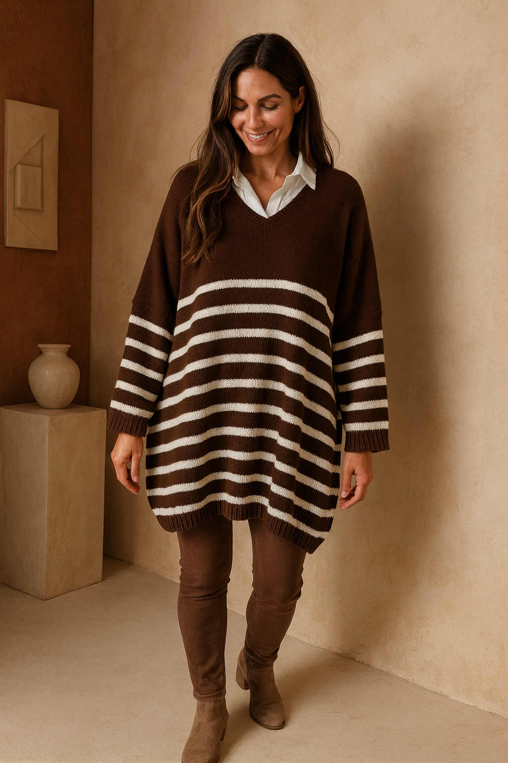Dianna Stripe Knit Jumper - Chocolate