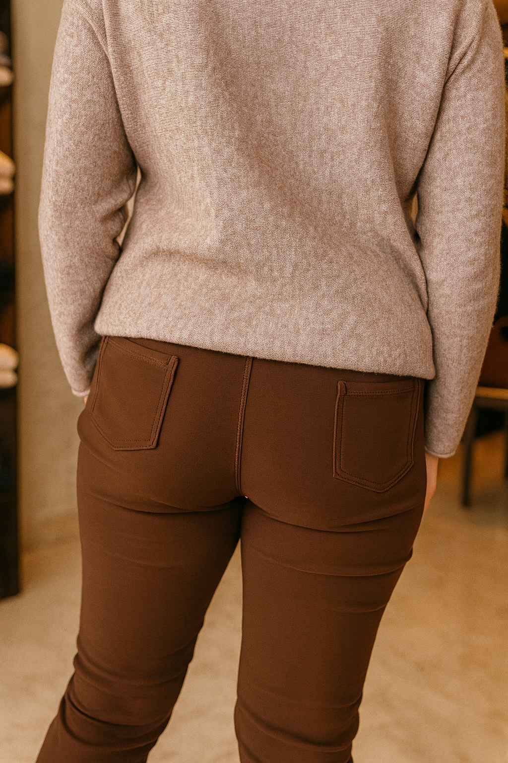 Zipped Pocket Cotton Comfort Stretch Double Back Pocket Pant - Chocolate