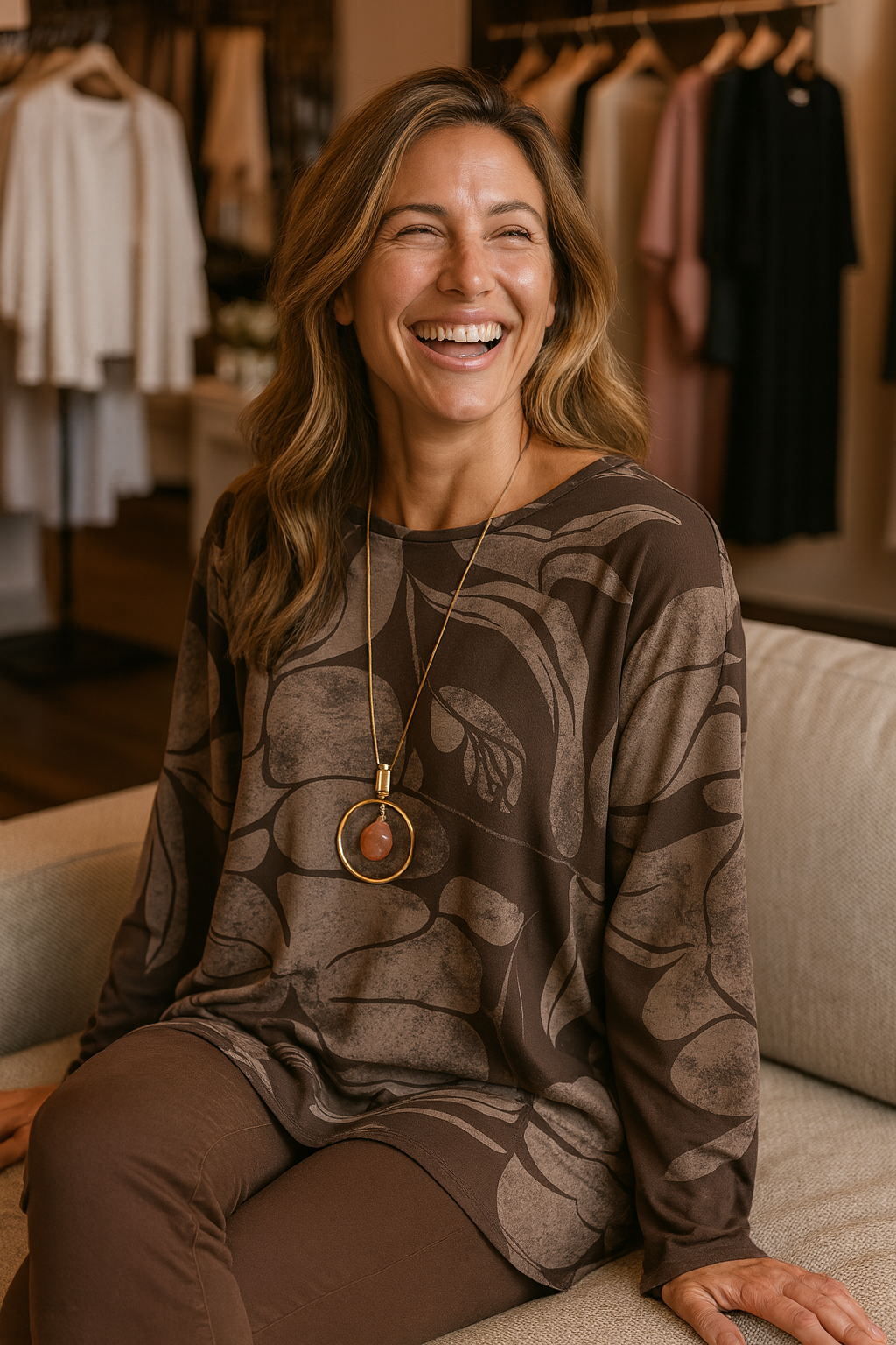 Isabella Cotton Necklace Top - Chocolate