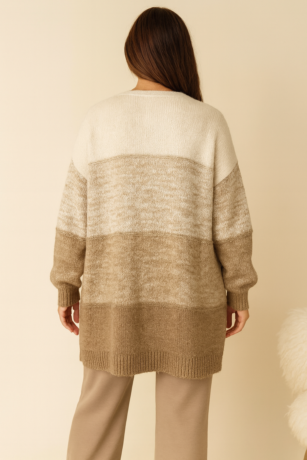 Wool Mix Double Pocket Oxford Cardigan - Mocha