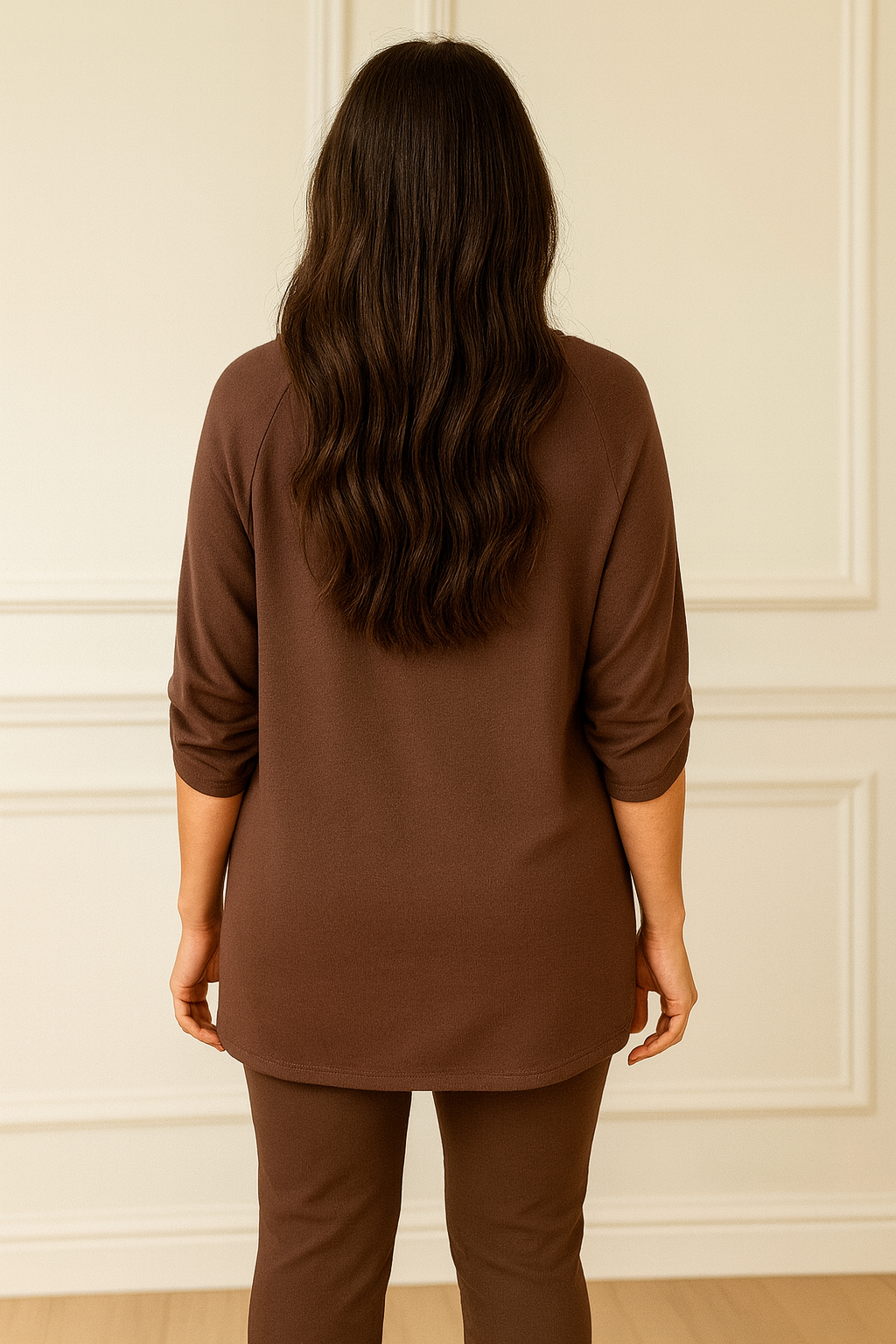 Luxury Knit Button Sleeve Kari Sparkle Clover Top - Chocolate