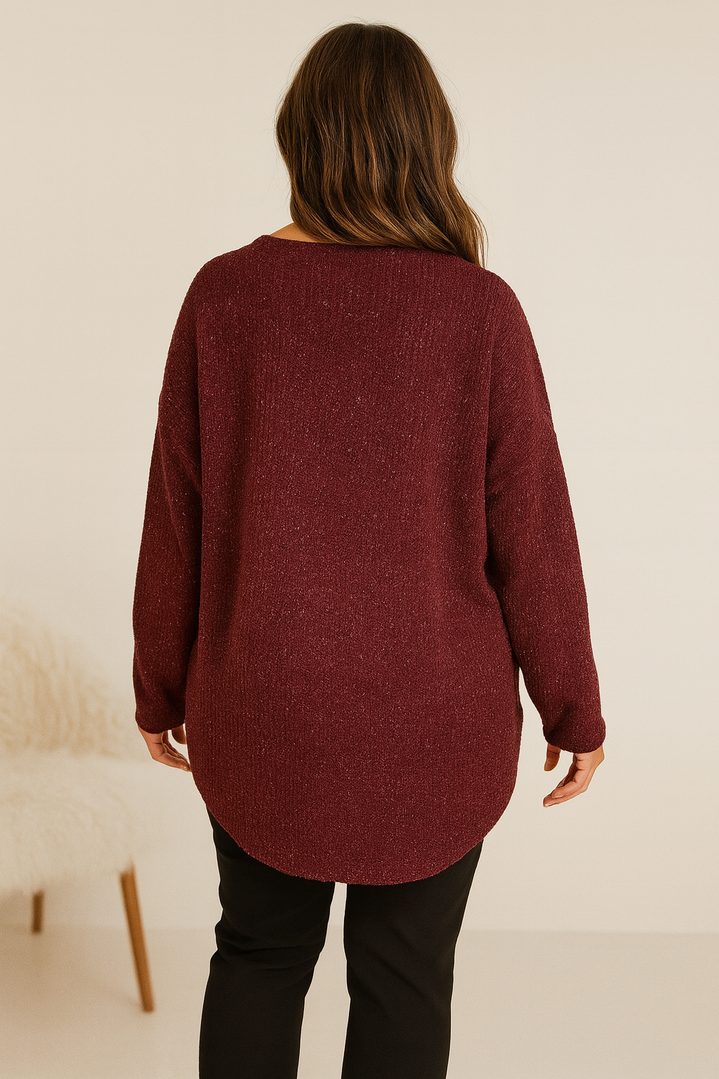 Wool Mix Sparkle Knit Venice Necklace Top - Wine