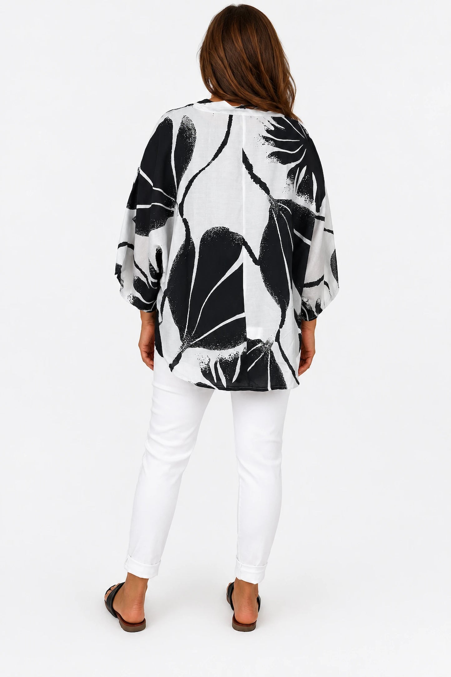 Tie Front Embroidered Floral Detail Batwing Alexa Cover Up - Black