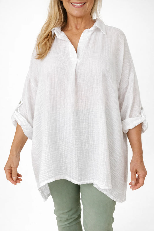 Premium Stitch Button Sleeve Marella Shirt - White