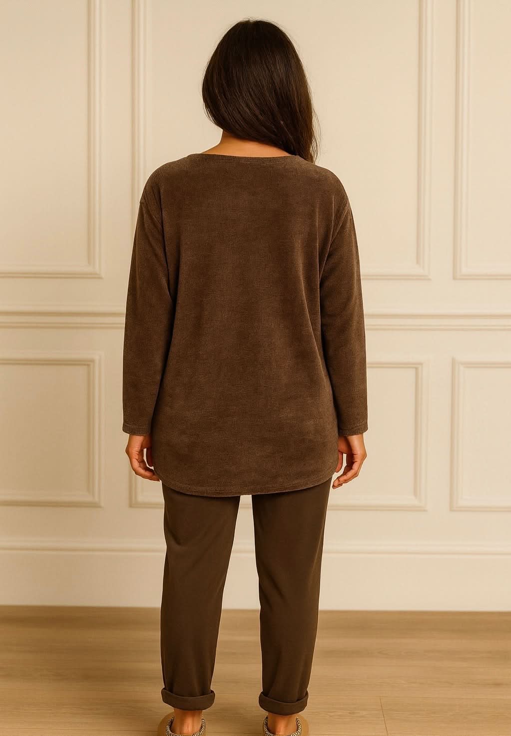 Mari Chenille Necklace Top - Chocolate