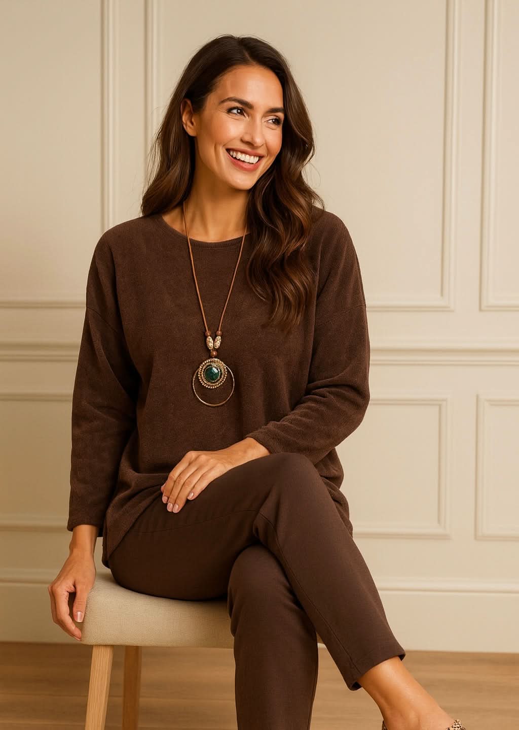 Mari Chenille Necklace Top - Chocolate