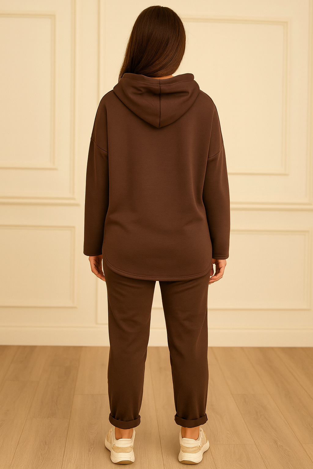 Vintage Embossed Double Drawstring Lightweight Hoodie - Chocolate