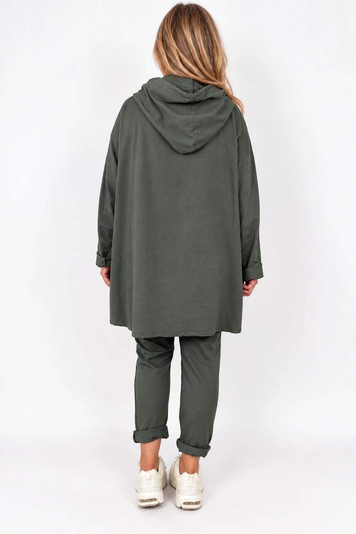 Cotton Sequin Heart Veronica Hoodie - Khaki